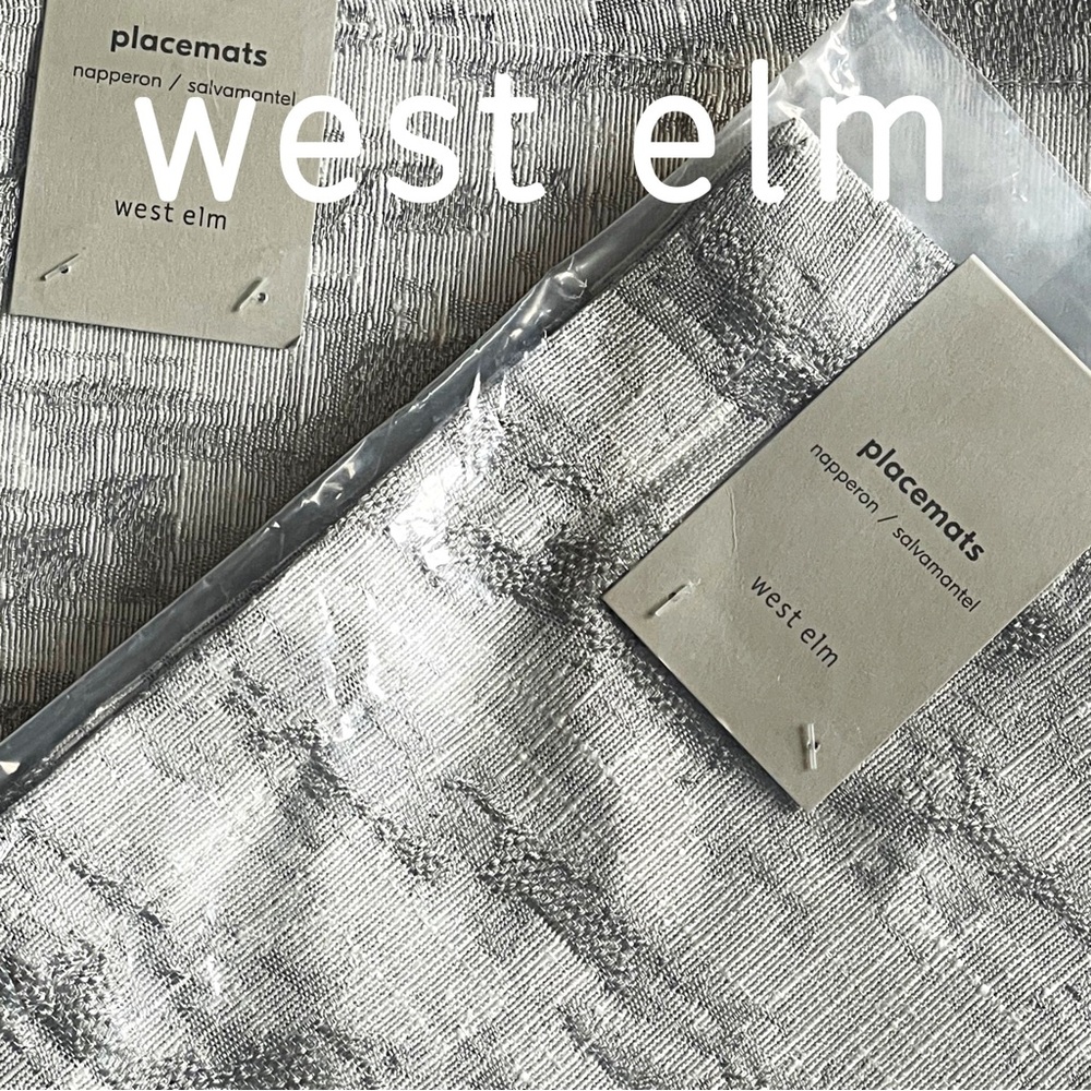 West Elm 🆕 Textured Jacquard Placemats (Two Pieces) • Platinum Bark • NWT